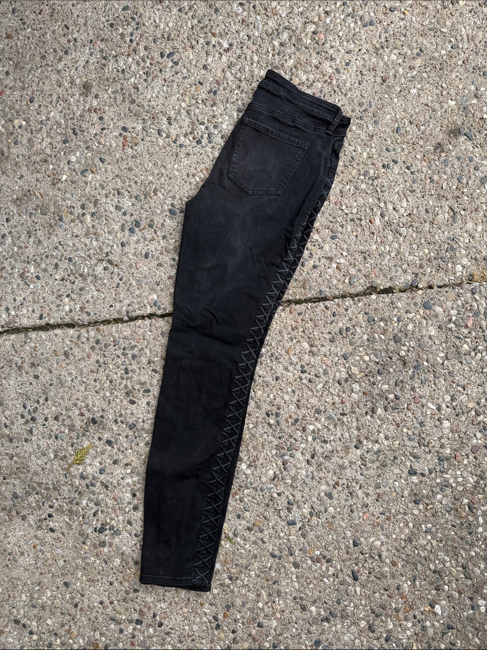 Black Women’s Jeans with Side Lace-Up Detail